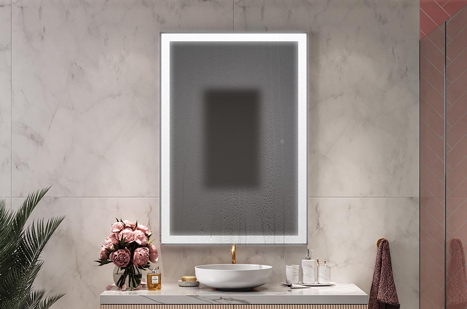 Bathroom mirrors tend to fog excessively, especially in small bathrooms. To e liminate steam quickly and effectively, simply turn on the heating mat. Die Heizmatte verhindert, dass der Spiegel beschlägt. Der Einsatzbereich des Geräts hängt von der Konfiguration des Spiegels ab (die Größe und ausgewähltes Zubehör wie z. B. eine Station/ein Kosmetikspiegel). Die Mindestgröße für die Verdunstung beträgt 20x30 cm und die Höchstgröße 40x60 cm