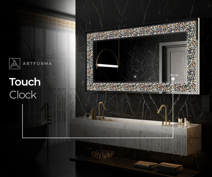 Led bathroom shop mirror with clock